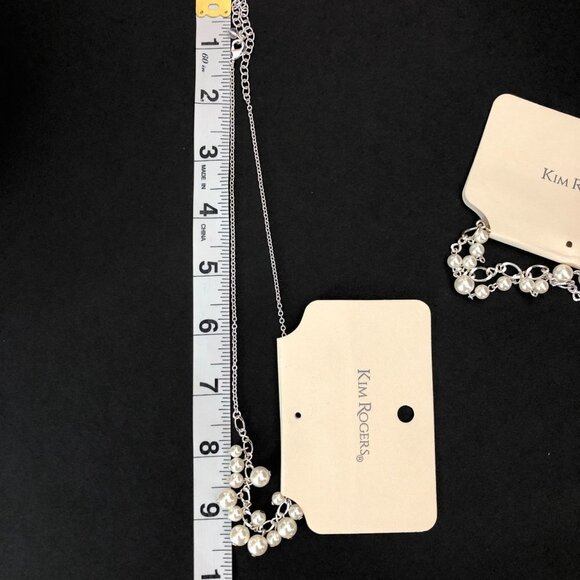 Kim Rogers White Pearl Front Silver Tone Necklace With 2 Strand Pearl Bracelet - Picture 9 of 11